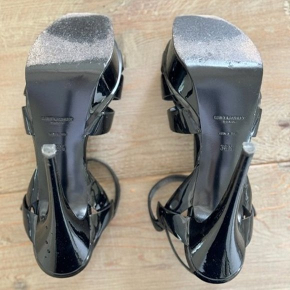 YSL Yves Saint Laurent Tribute Sandals in Black Patent Leather Size 38.5 - Picture 4 of 5